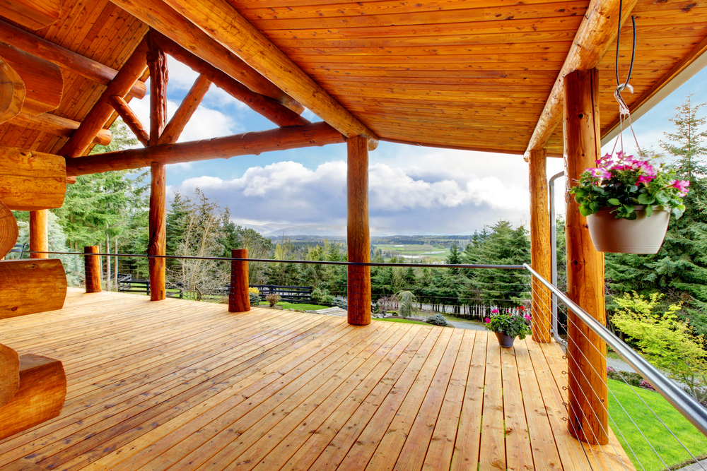 An image of a log cabin deck